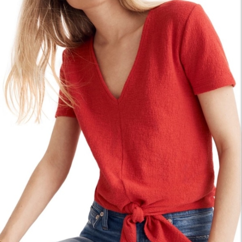 Madewell textured tie front shirt